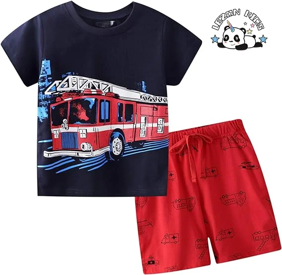 LEZONKIDS - New Style Boy's Dinosaurs Printing Short Sleeves T'shirt & Pants Kids Clothing Set